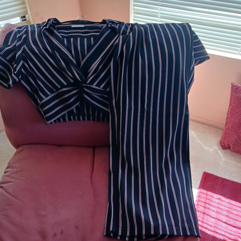 GB blue and red strip pant suit